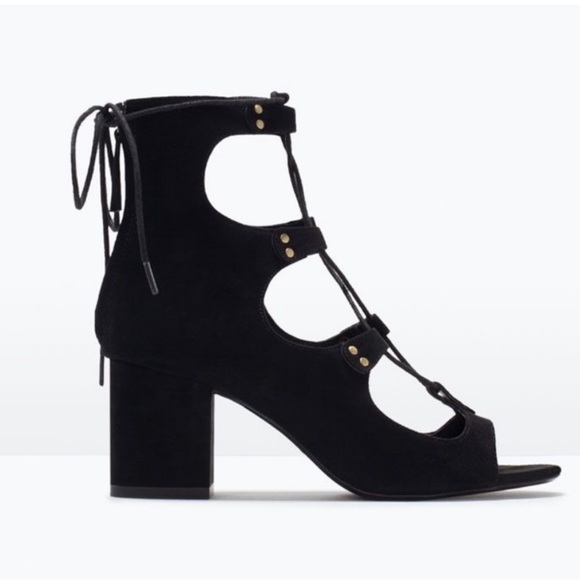 ZARA Lace-Up Block Heel Sandals - Picture 5 of 8